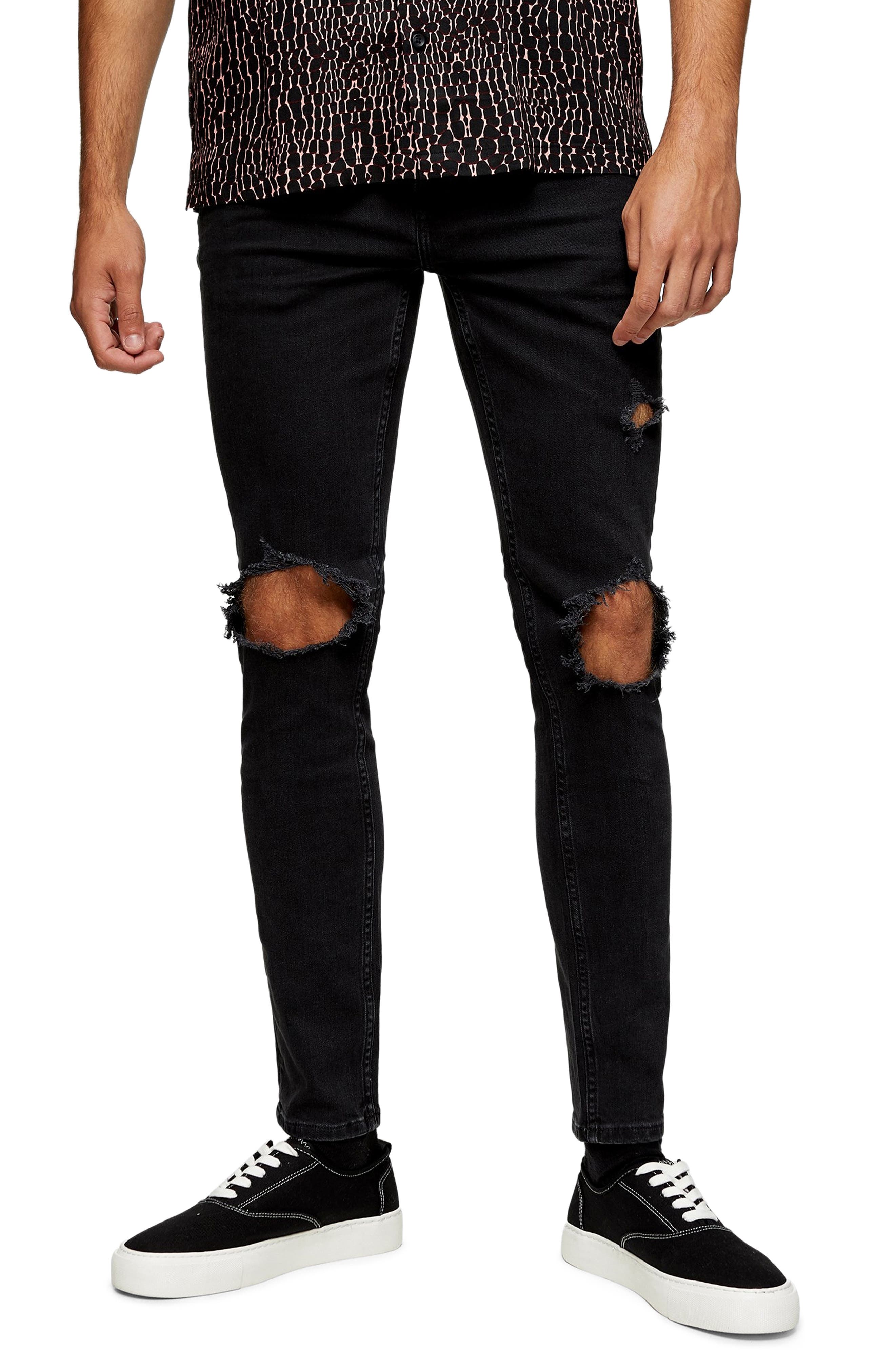 slim black distressed jeans