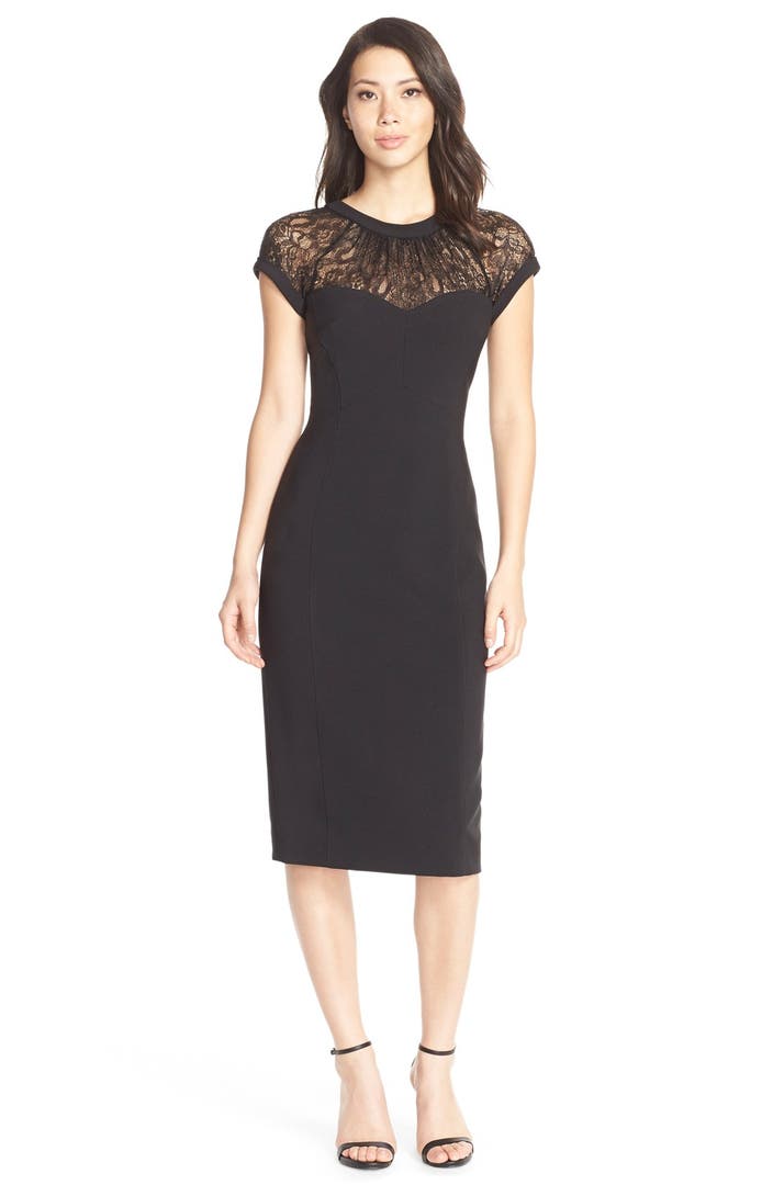 Maggy London Lace Illusion Crepe Sheath Dress | Nordstrom