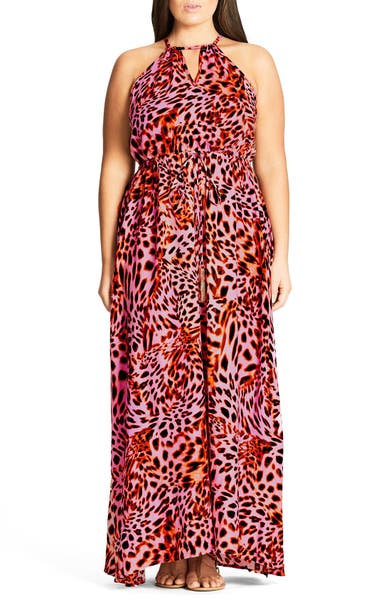Main Image - City Chic Leopard Drawstring Waist Maxi Dress (Plus Size)