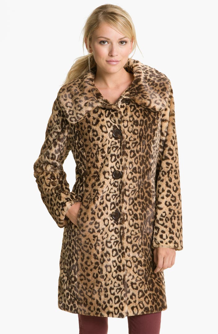 Weatherproof® Faux Leopard Fur Walking Coat (Online Exclusive) | Nordstrom