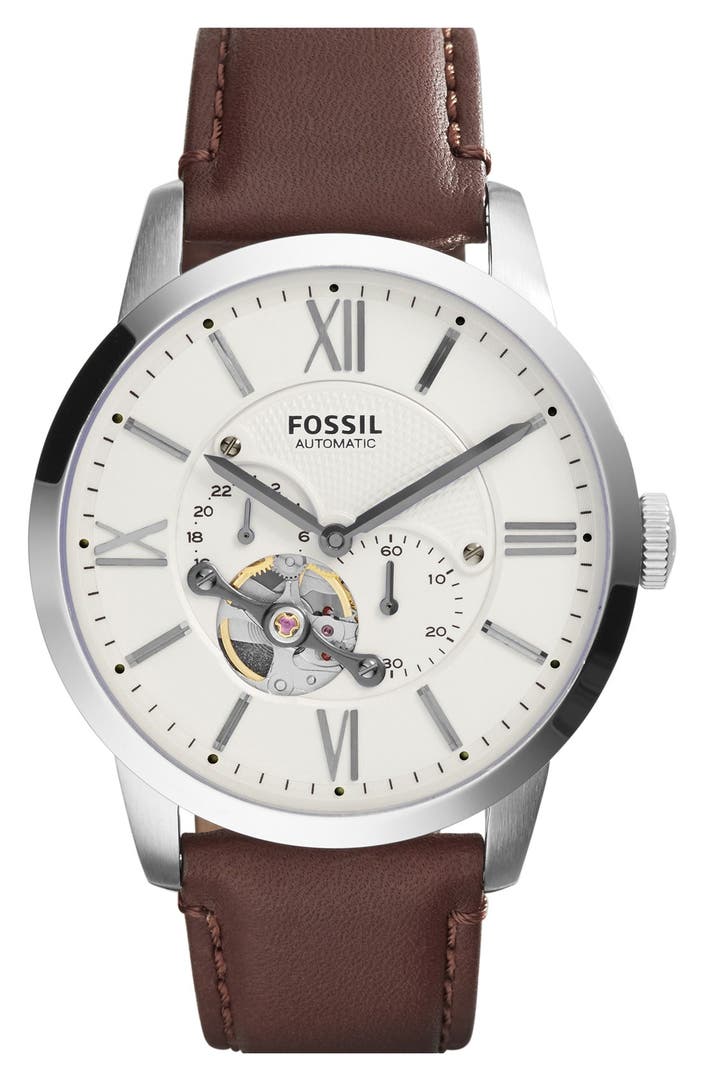 Fossil 'Townsman' Automatic Leather Strap Watch, 44mm | Nordstrom