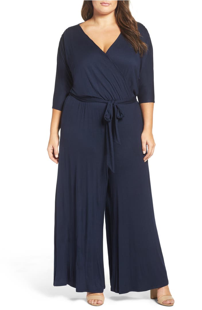 Loveappella Surplice Neckline Jersey Jumpsuit (Plus Size) | Nordstrom