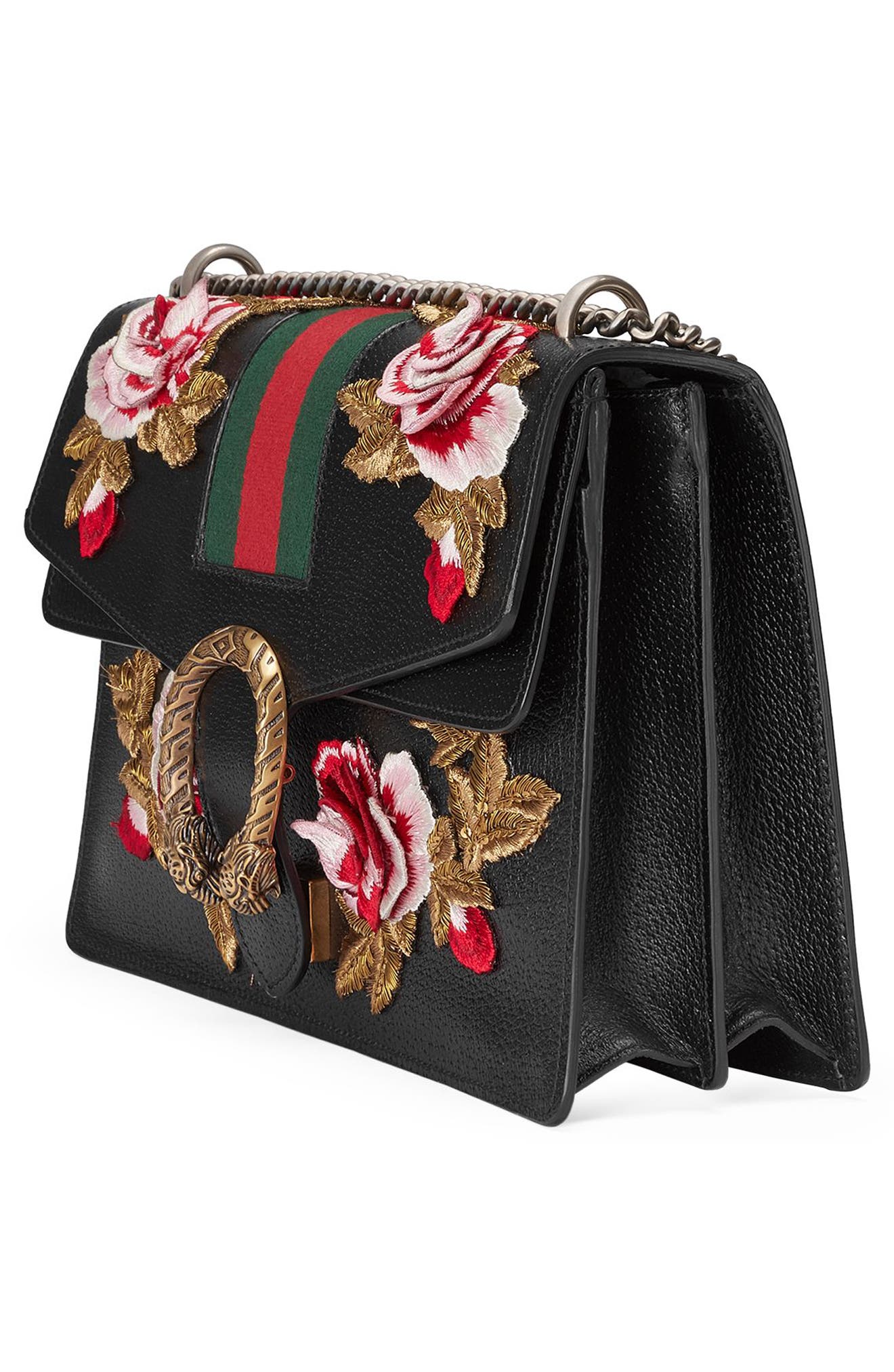 GUCCI Medium Dionysus Embroidered Roses Leather Shoulder Bag - None, Black | ModeSens