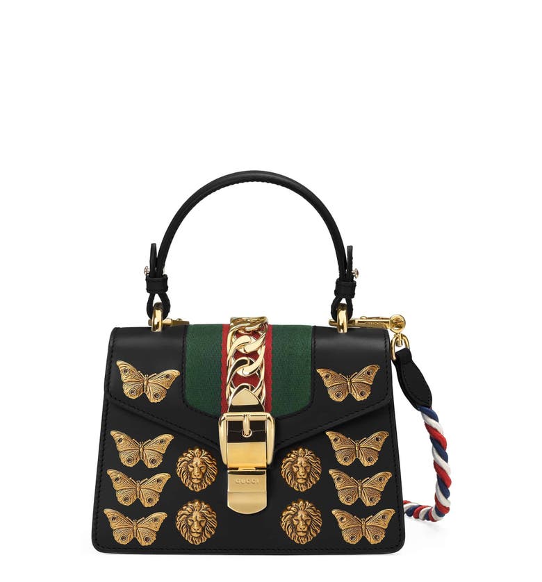Main Image - Gucci Mini Sylvie Animal Studs Leather Shoulder Bag