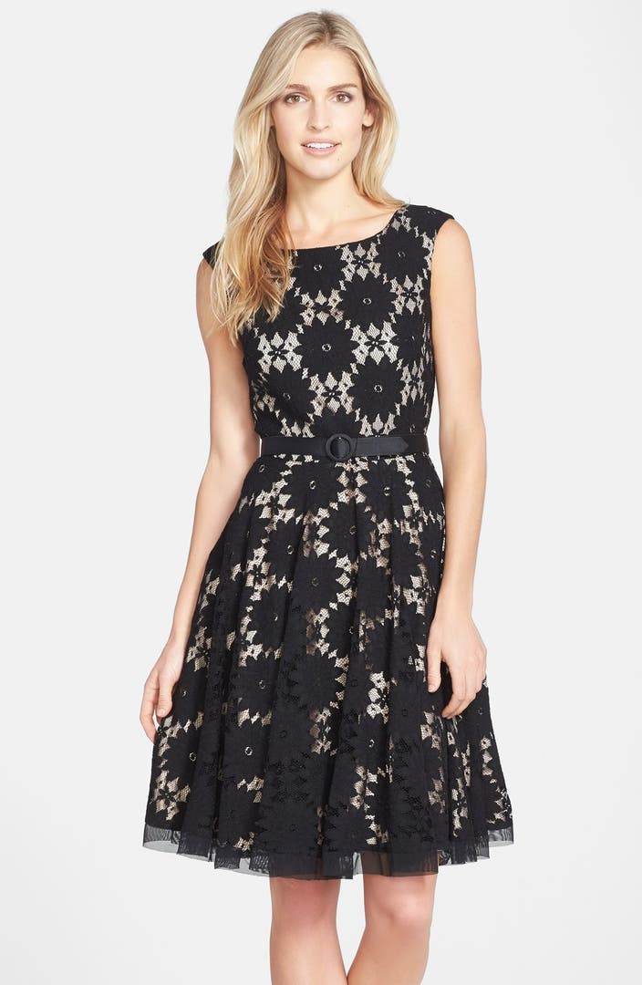 Eliza J Belted Lace Fit & Flare Dress (Regular & Petite) | Nordstrom