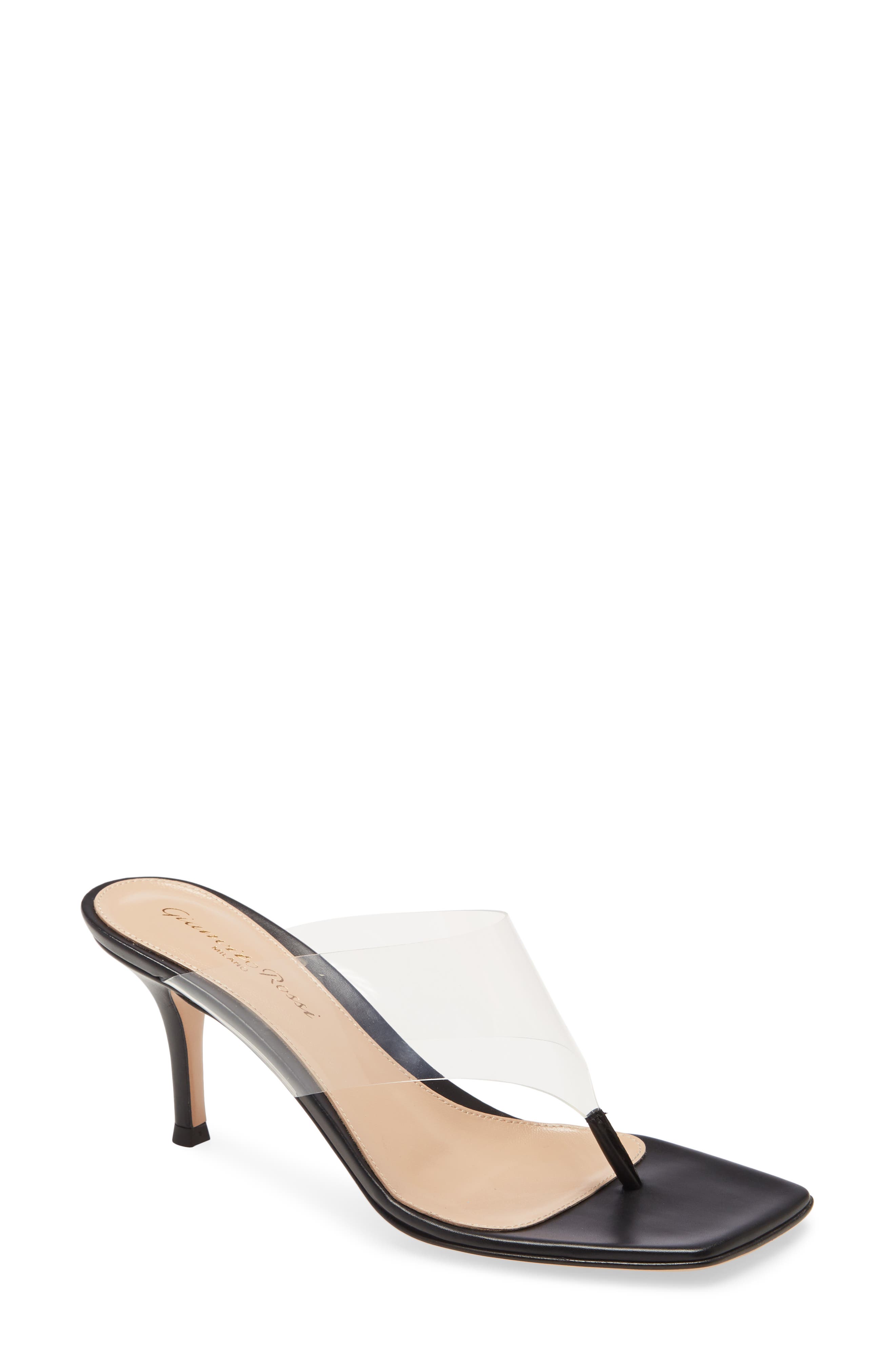 low heel clear pumps