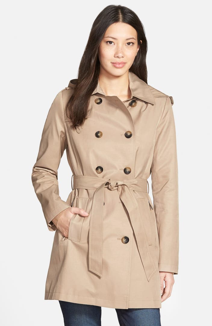 DKNY Double Breasted Trench Coat with Removable Hood (Regular & Petite ...