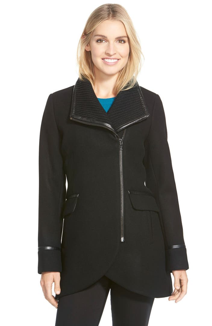 Trina Turk 'Mackenzie' Asymmetric Zip Leather Trim Coat (Regular ...