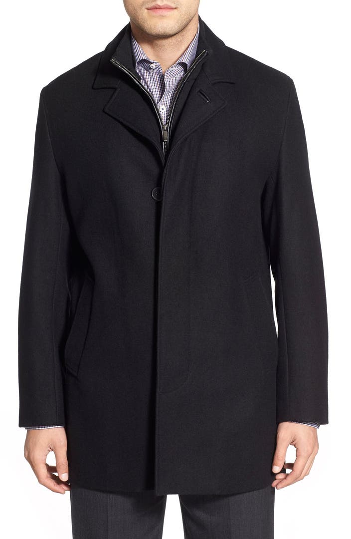 Cole Haan Wool Blend Top Coat with Inset Knit Bib | Nordstrom