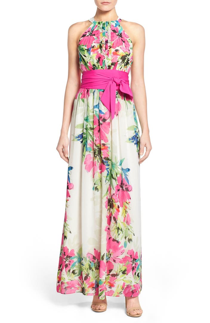 Eliza J Floral Print Chiffon Maxi Dress (Regular & Petite) | Nordstrom