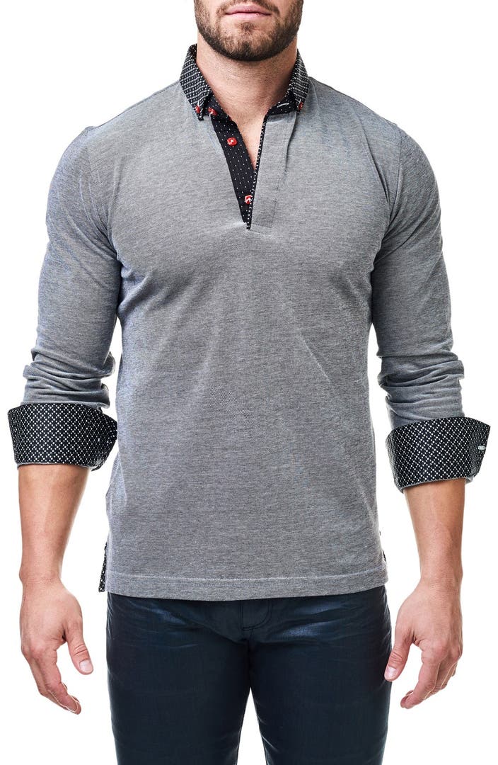 Maceoo Contemporary Fit Long Sleeve Polo with Woven Cuffs | Nordstrom