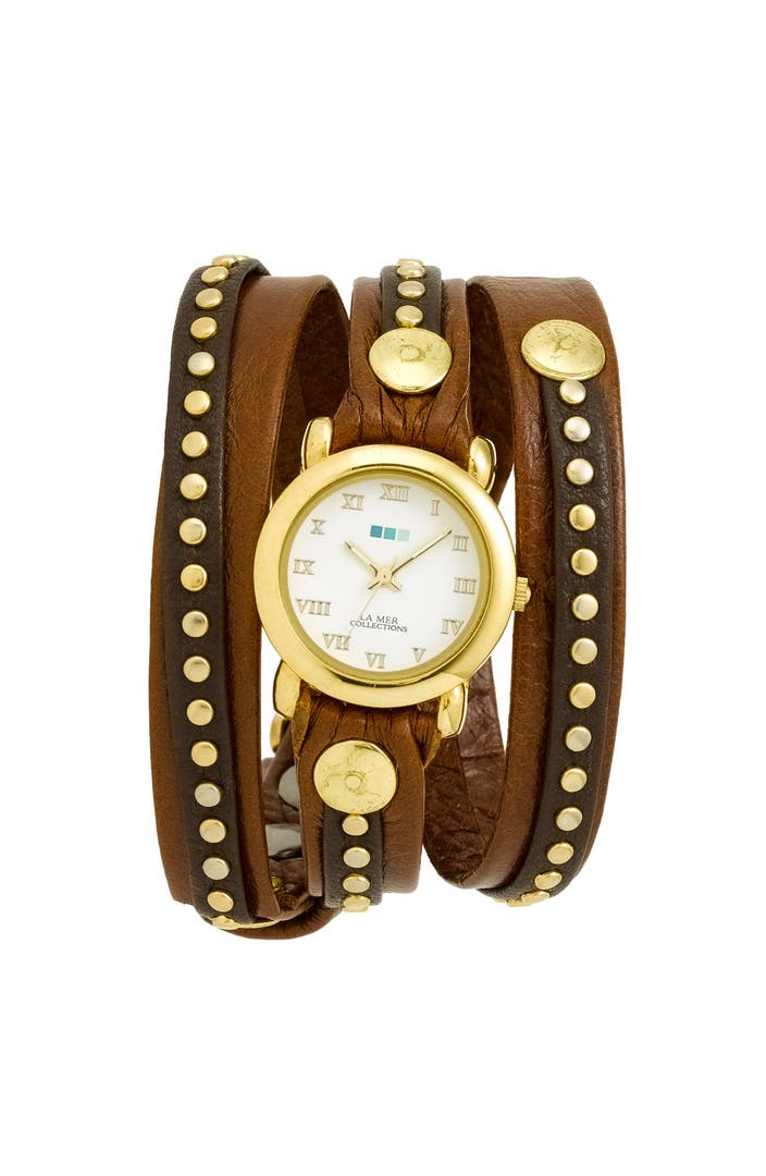 La Mer Collections 'Bali' Gold Studded Leather Wrap Watch | Nordstrom
