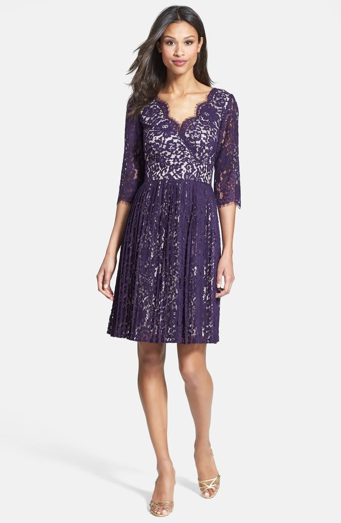 Eliza J Pleated Lace Fit & Flare Dress | Nordstrom