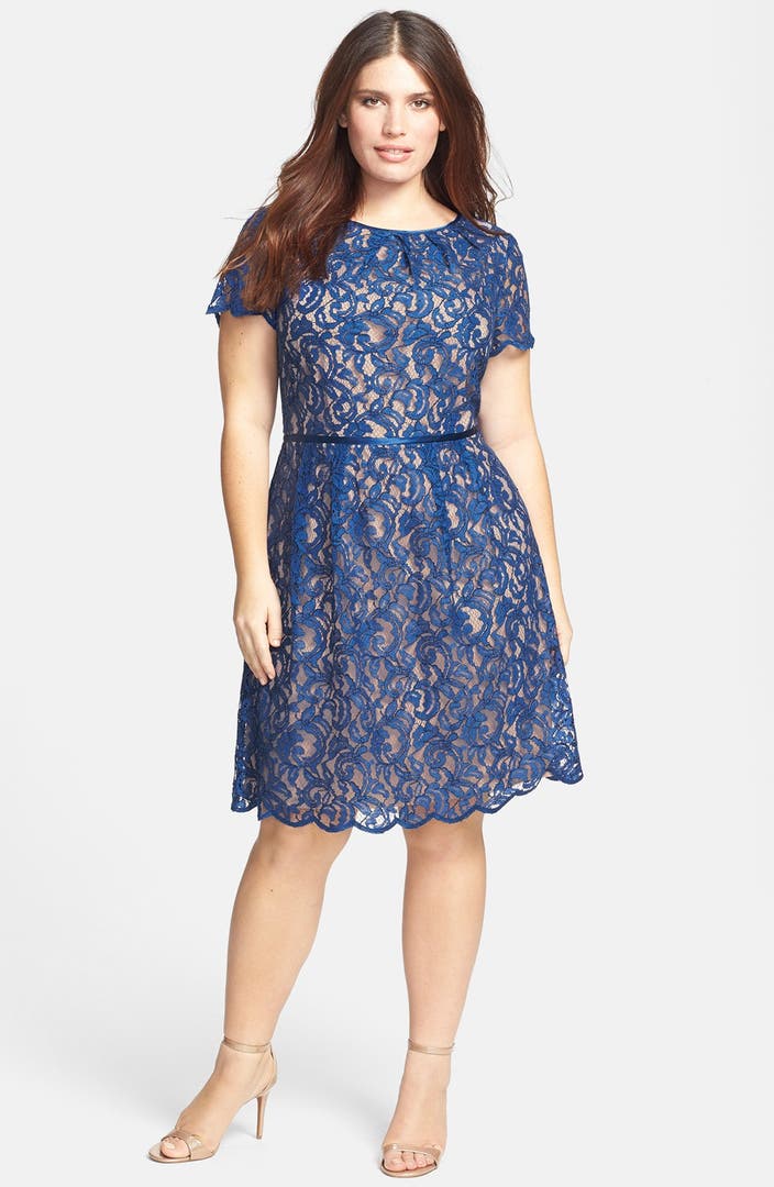 Adrianna Papell Scalloped Lace Dress (Plus Size) | Nordstrom