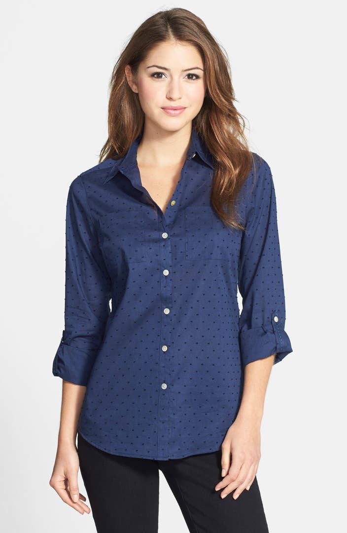 Foxcroft Swiss Dot Cotton Shirt (Regular & Petite) | Nordstrom