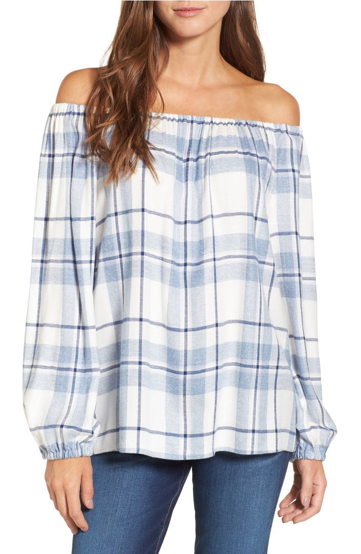 Two by Vince Camuto Off the Shoulder Plaid Blouse (Regular & Petite ...