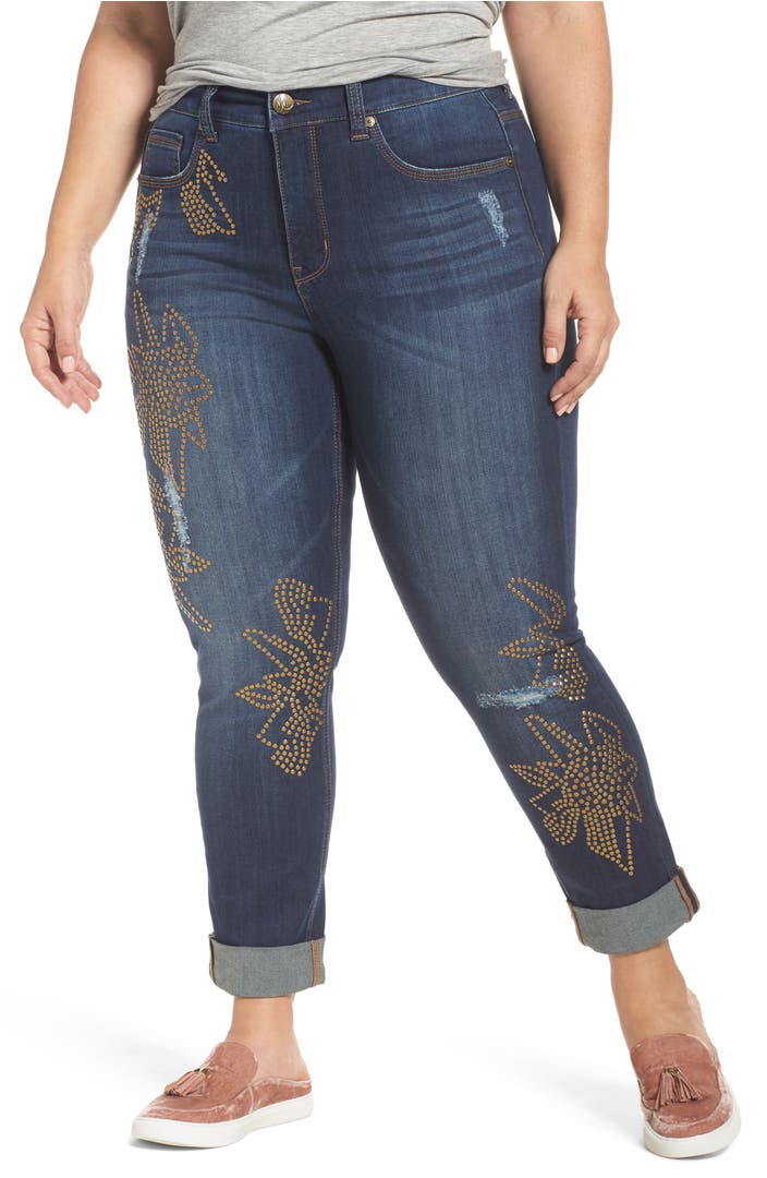 Melissa McCarthy Seven7 Studded Roll Cuff Skinny Jeans (Darcy) (Plus ...