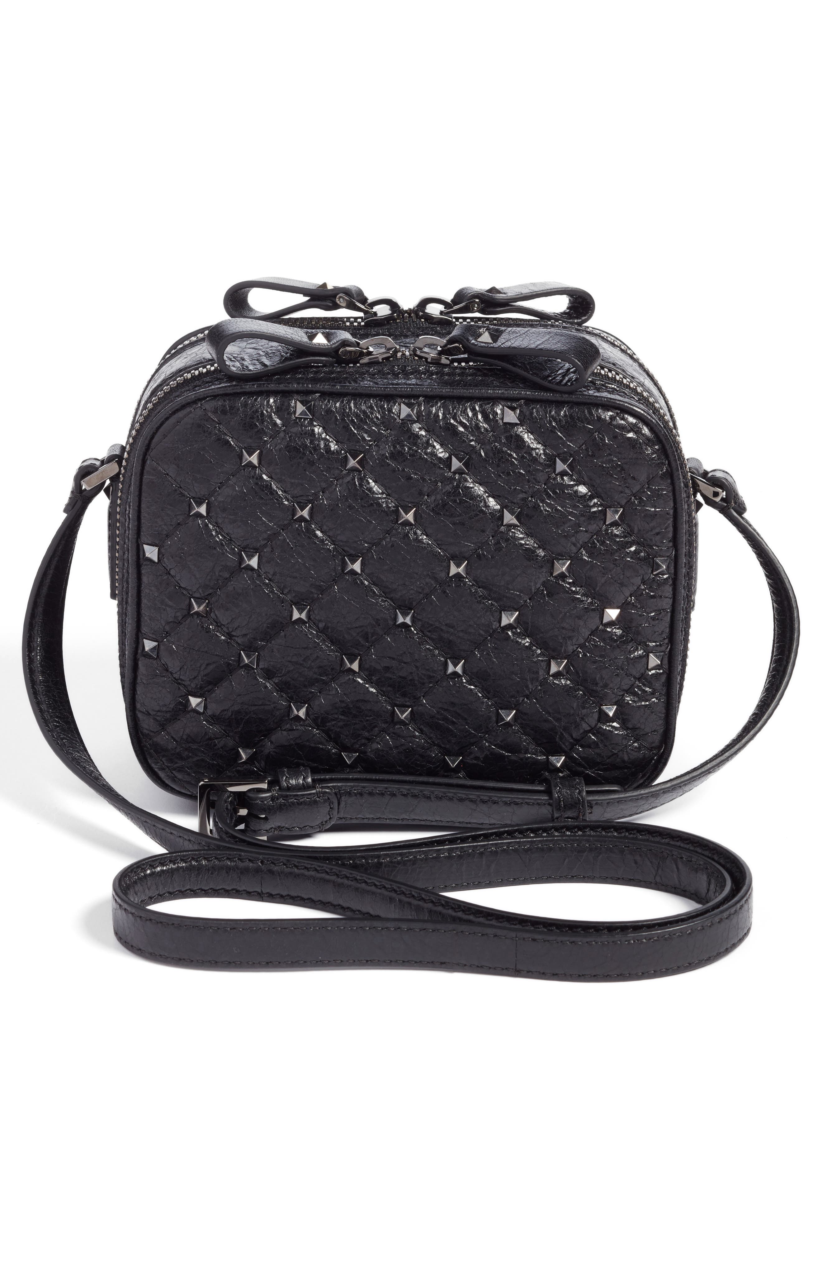 VALENTINO Rockstud Leather Camera Crossbody Bag - Black | ModeSens