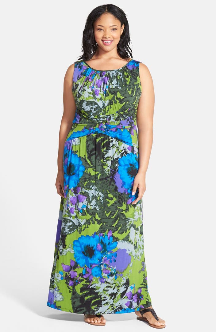 London Times Floral Print Shirred Waist Maxi Dress (Plus Size) | Nordstrom
