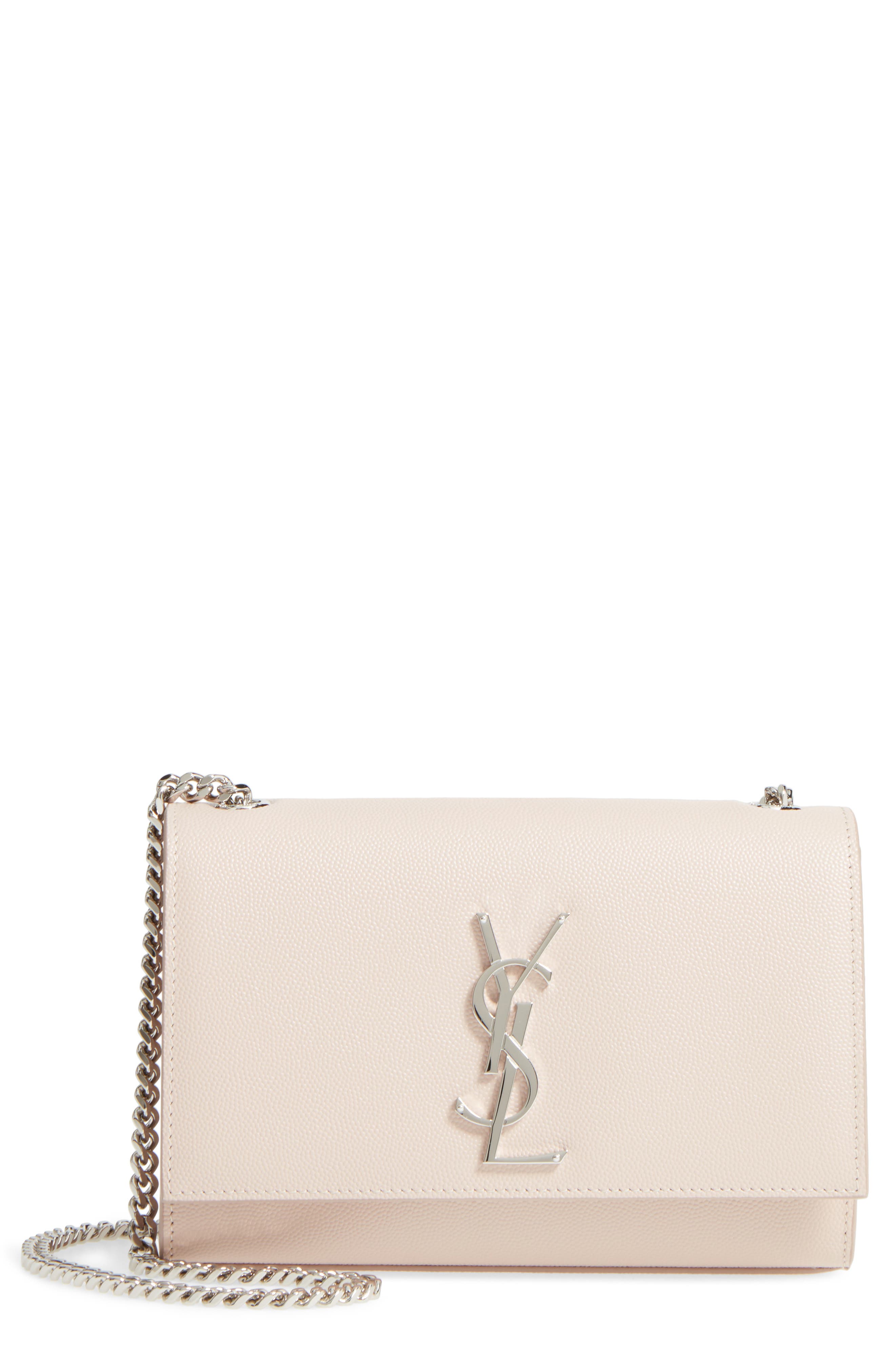 Saint Laurent Small Kate Grained Leather Crossbody Bag In Marble Pink