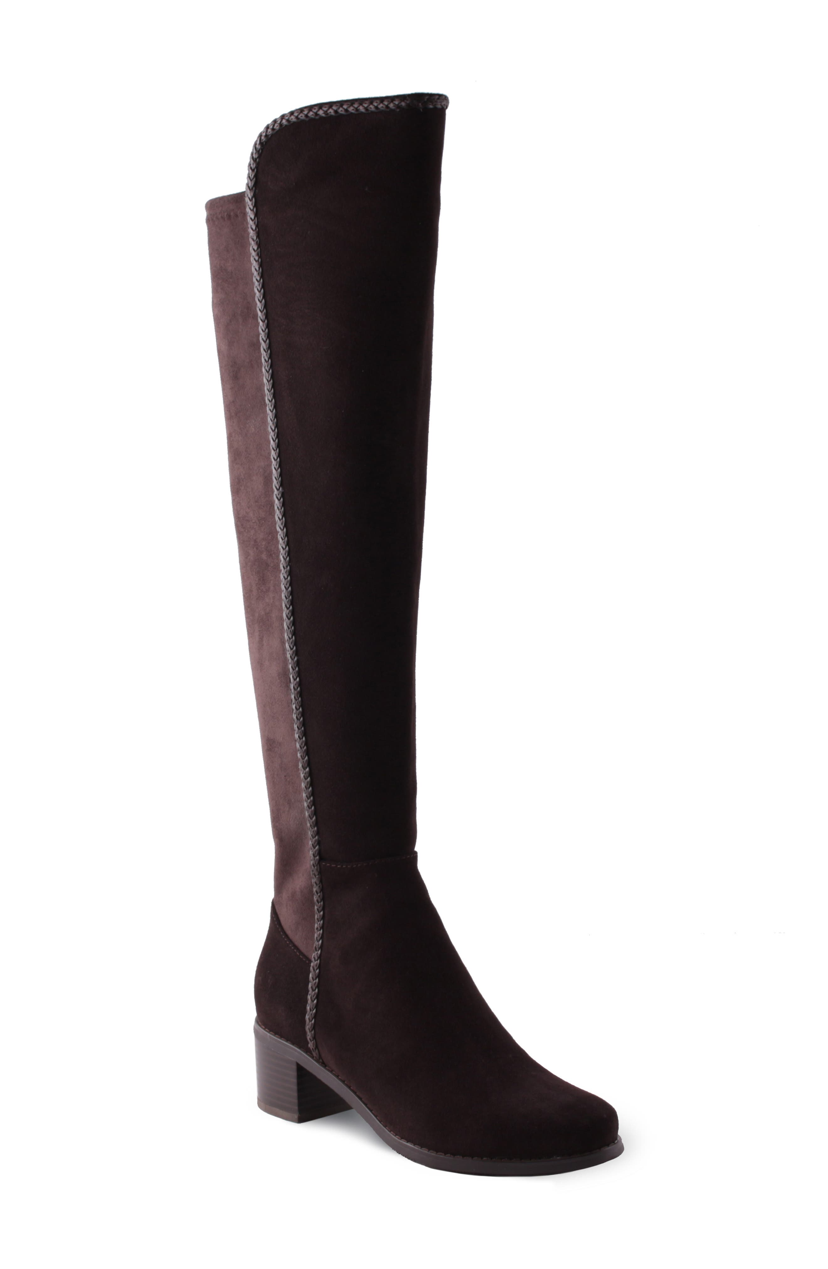 chestnut suede over the knee boots