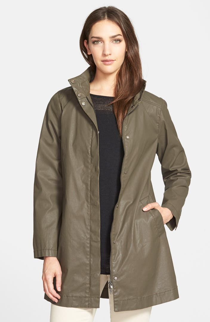 Eileen Fisher Waxed Cotton Stand Collar A-Line Jacket | Nordstrom