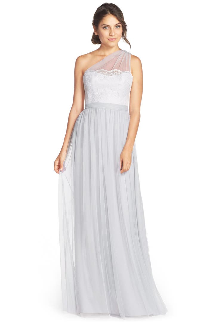 Amsale One-Shoulder Lace & Tulle Gown | Nordstrom