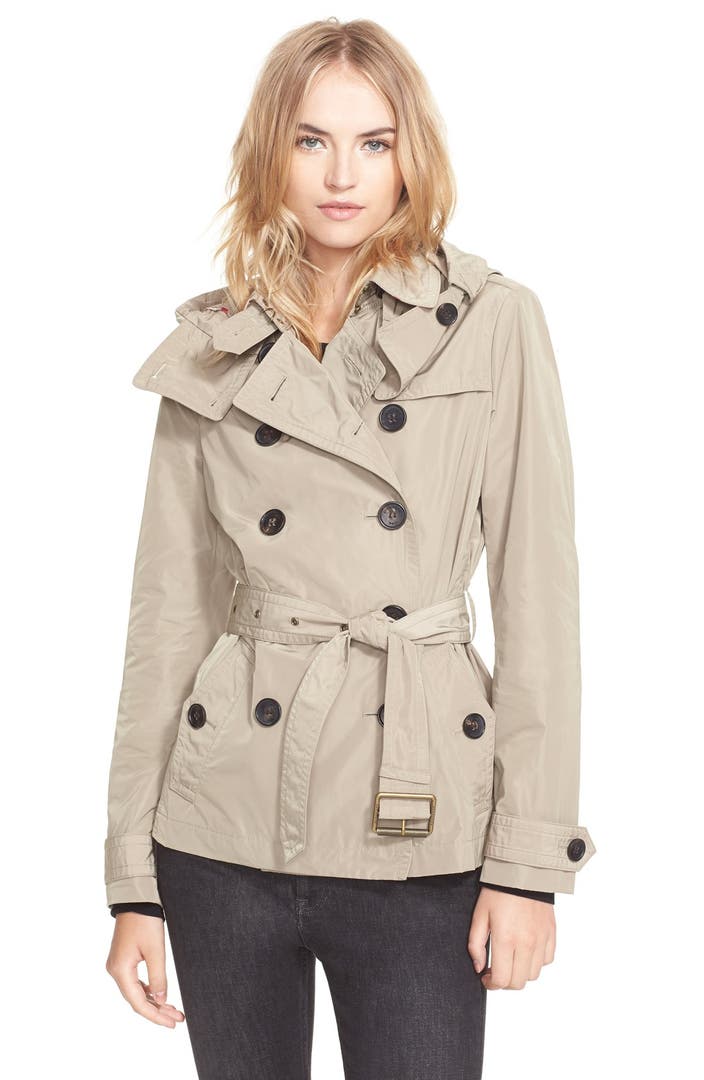 Burberry Brit 'Balmoral' Cropped Trench Coat with Detachable Hood ...