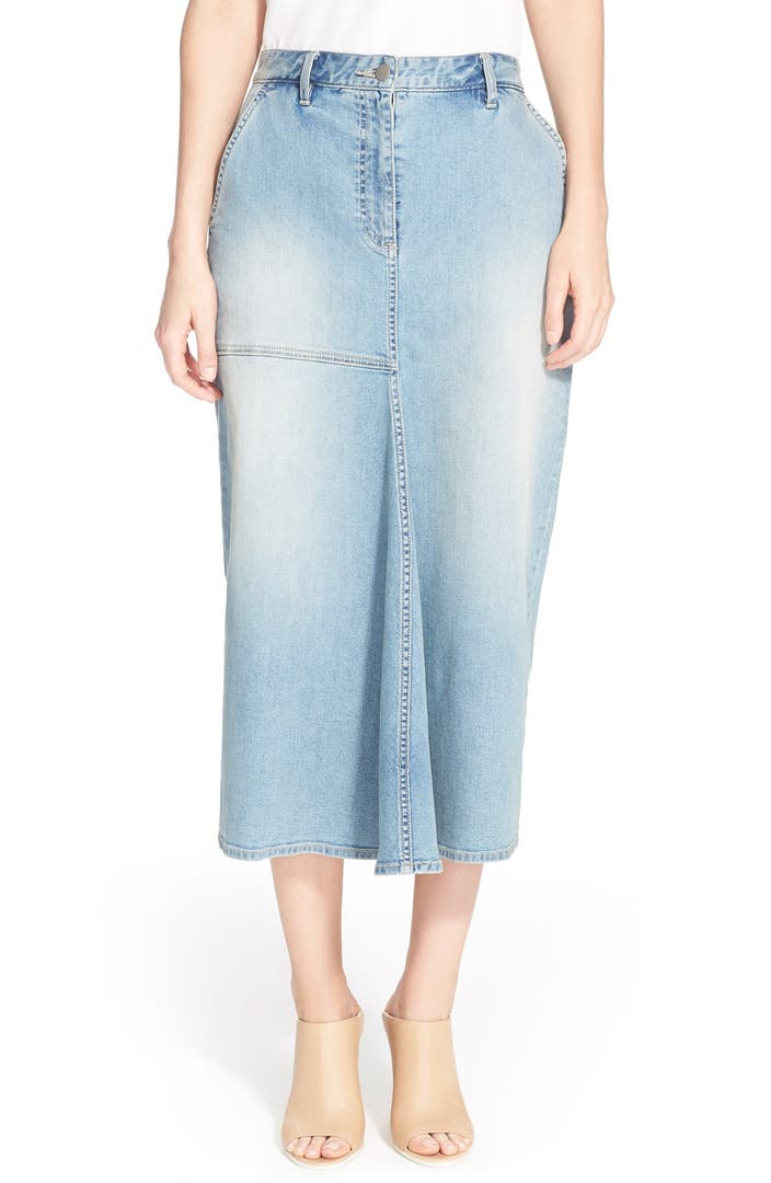 Tibi High Waist Denim Midi Skirt | Nordstrom