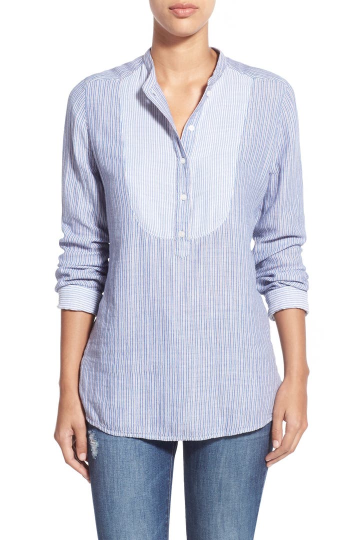 Caslon® Bib Front Mix Stripe Shirt (Regular & Petite) | Nordstrom