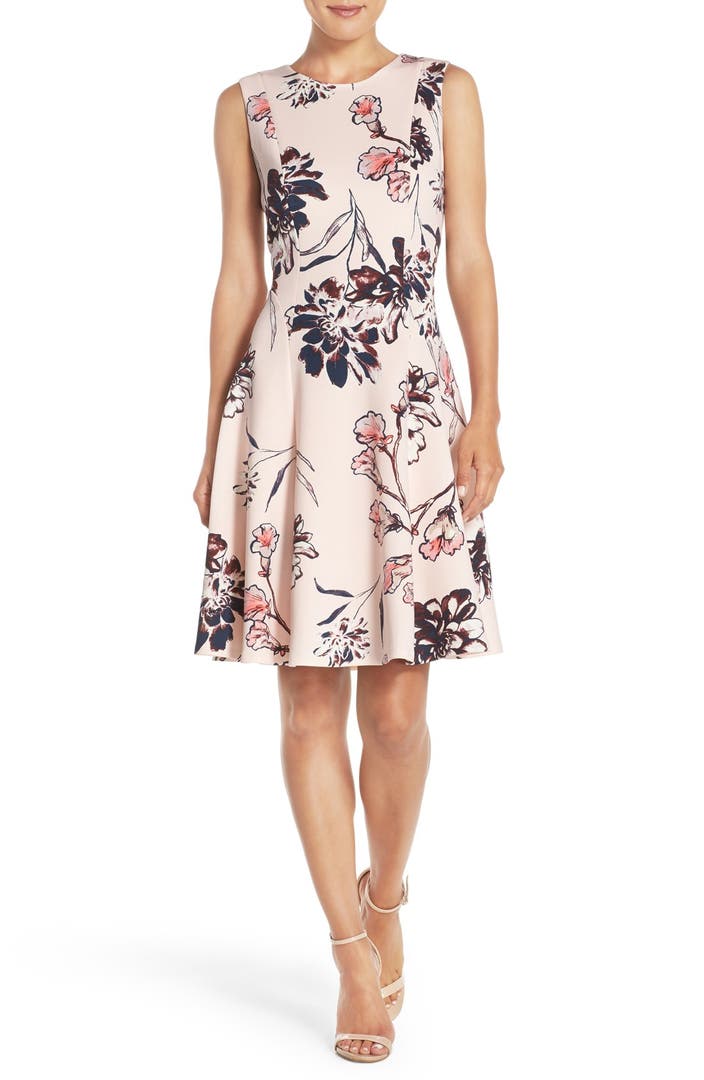 Ivanka Trump Floral Print Scuba Fit & Flare Dress | Nordstrom