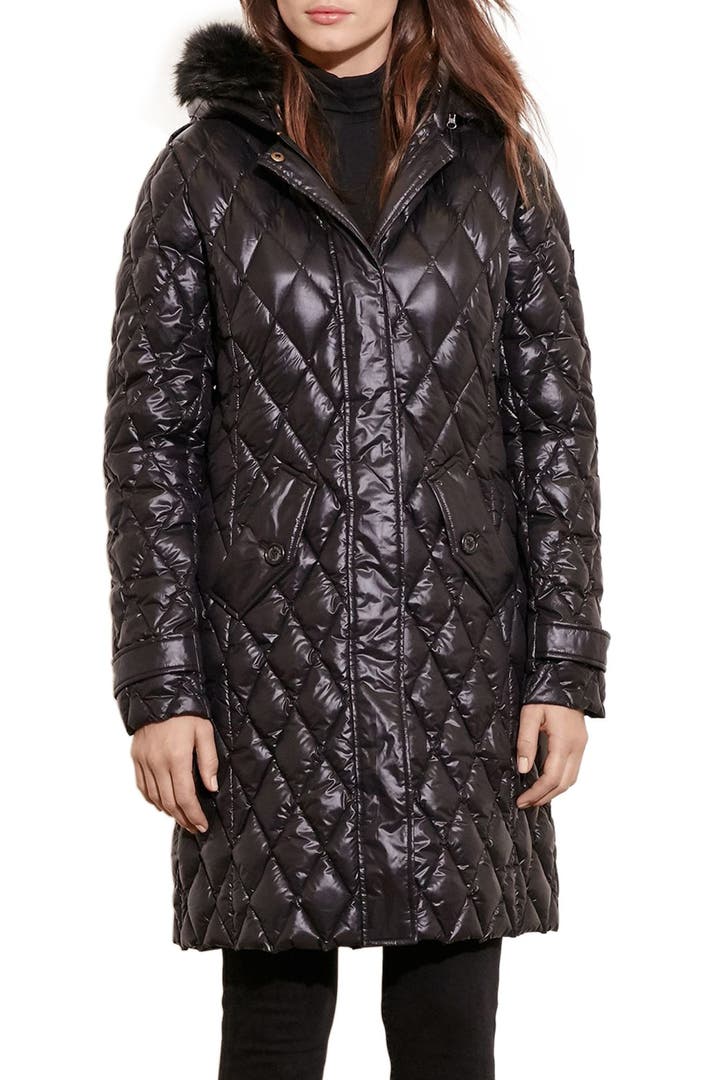 Lauren Ralph Lauren Faux Fur Trim Hooded Packable Down Coat | Nordstrom