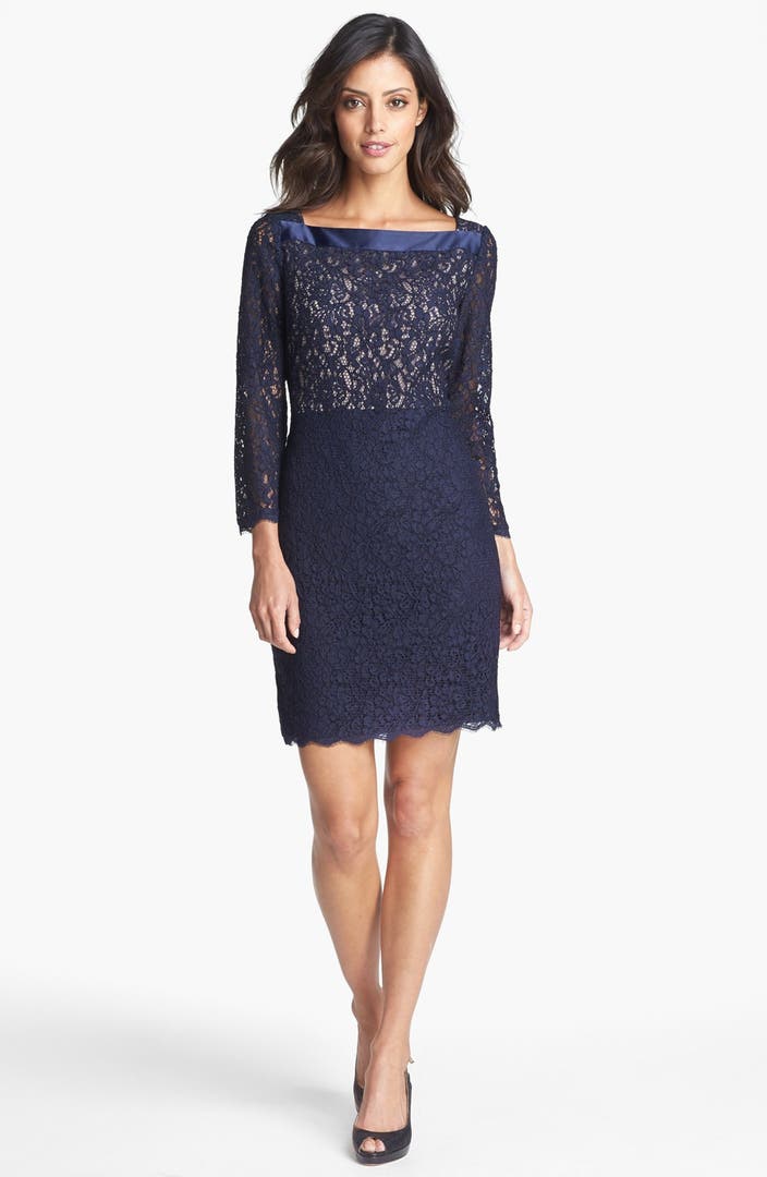 Adrianna Papell Two Tone Lace Sheath Dress (Regular & Petite) | Nordstrom