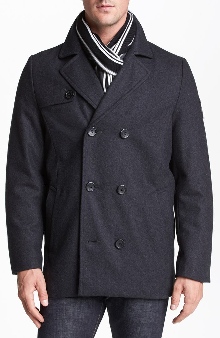 Buffalo by David Bitton Wool Blend Peacoat with Scarf | Nordstrom
