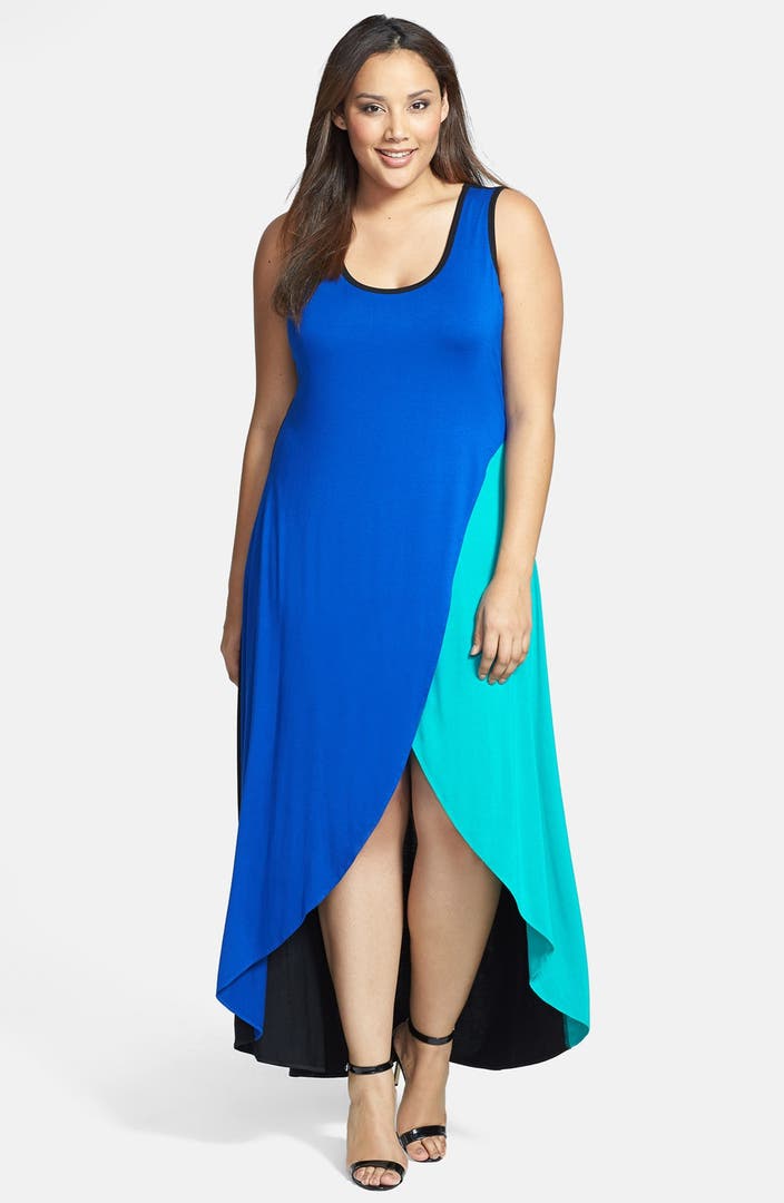 Calvin Klein Colorblock High/Low Jersey Maxi Dress | Nordstrom