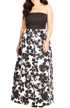 City Chic 'Contrast Camilla' Embellished Strapless Maxi Dress (Plus ...