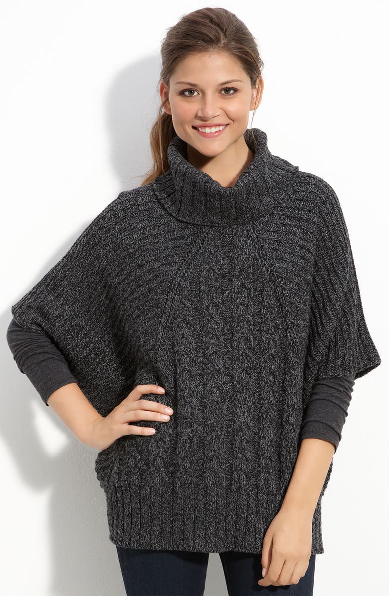 Caslon® Cable Knit Turtleneck Poncho Sweater Nordstrom