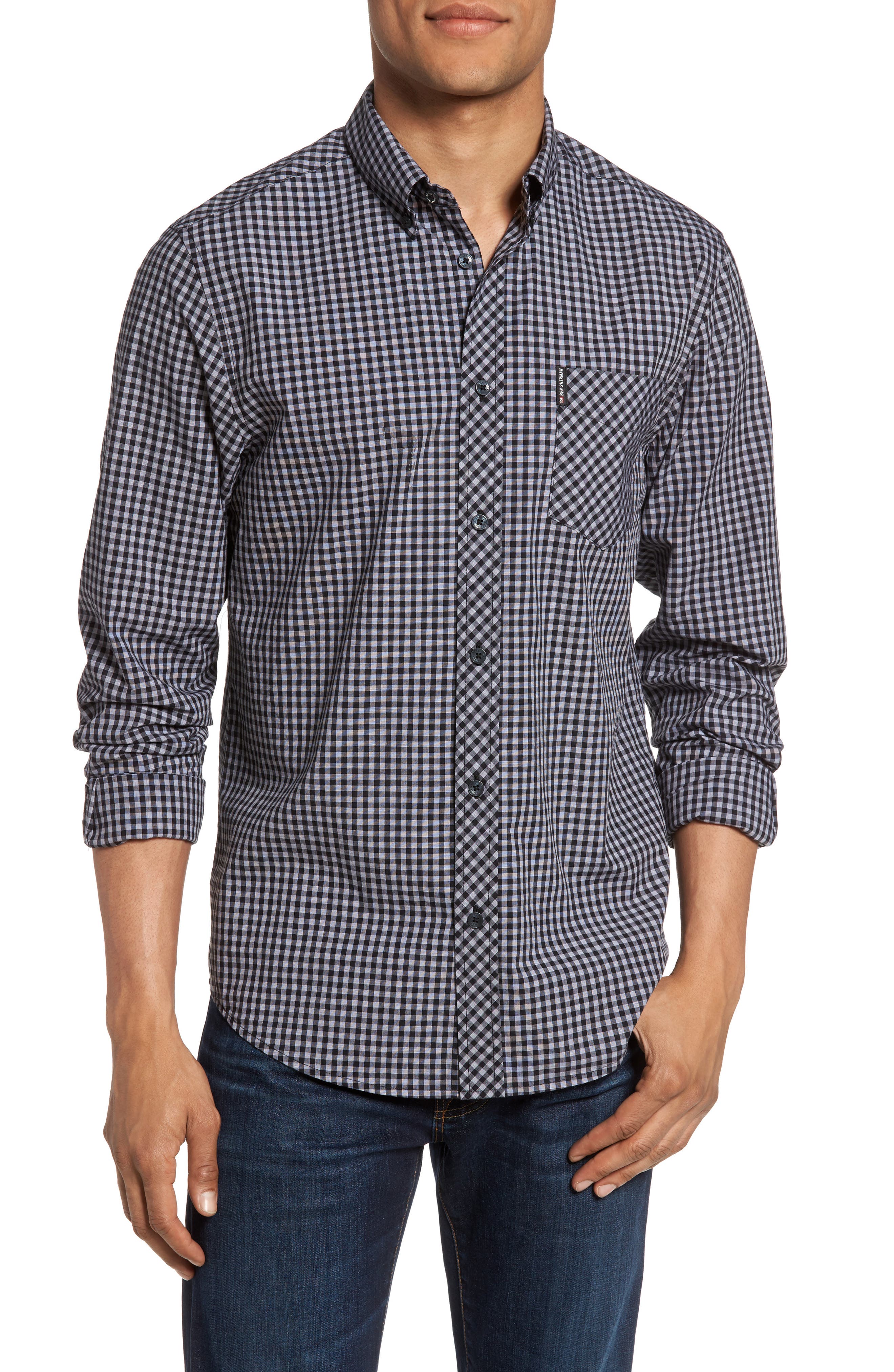 Ben Sherman Mod Fit Gingham Sport Shirt, Grey