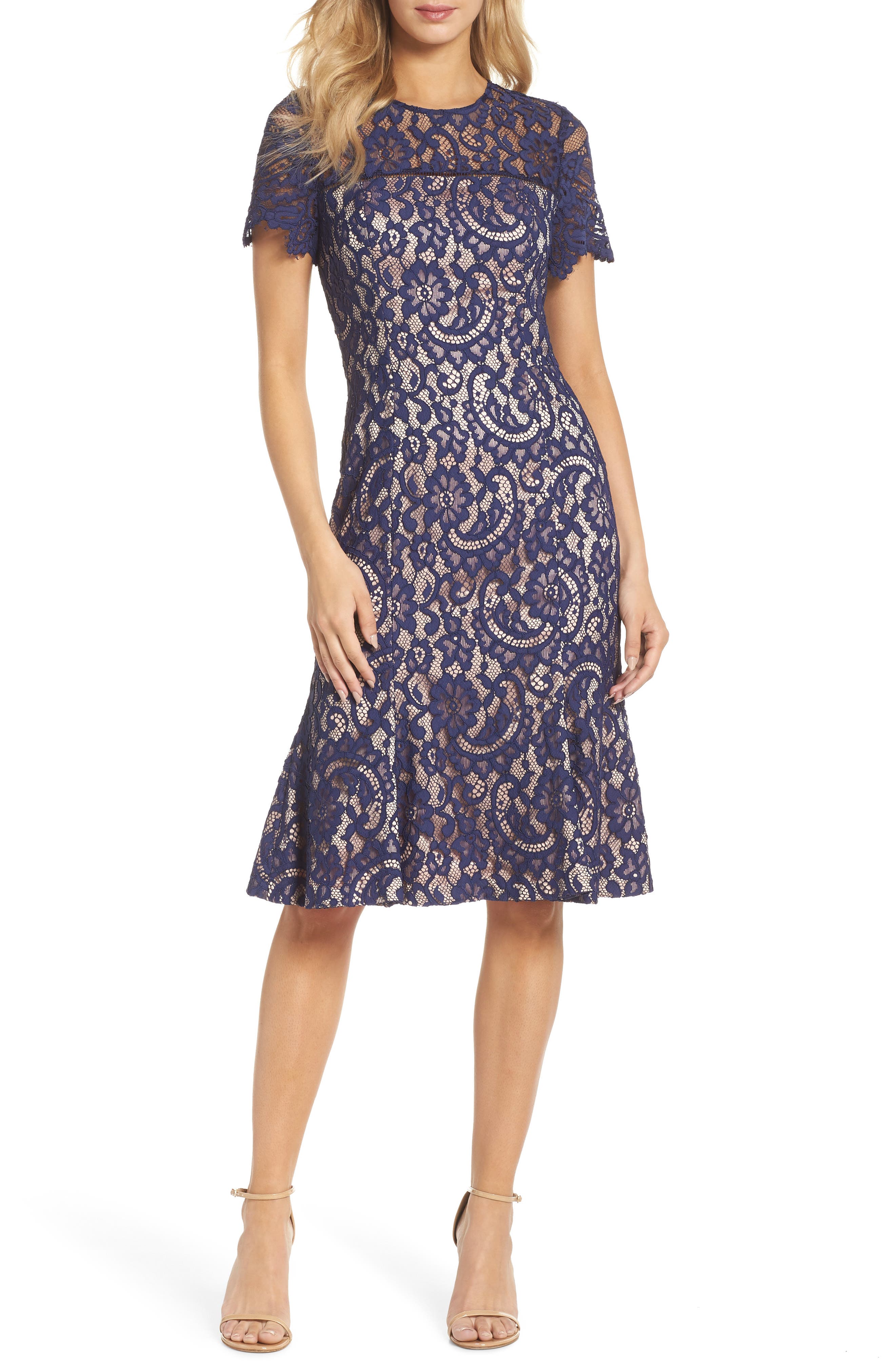 Eliza J Lace Midi Dress, Blue
