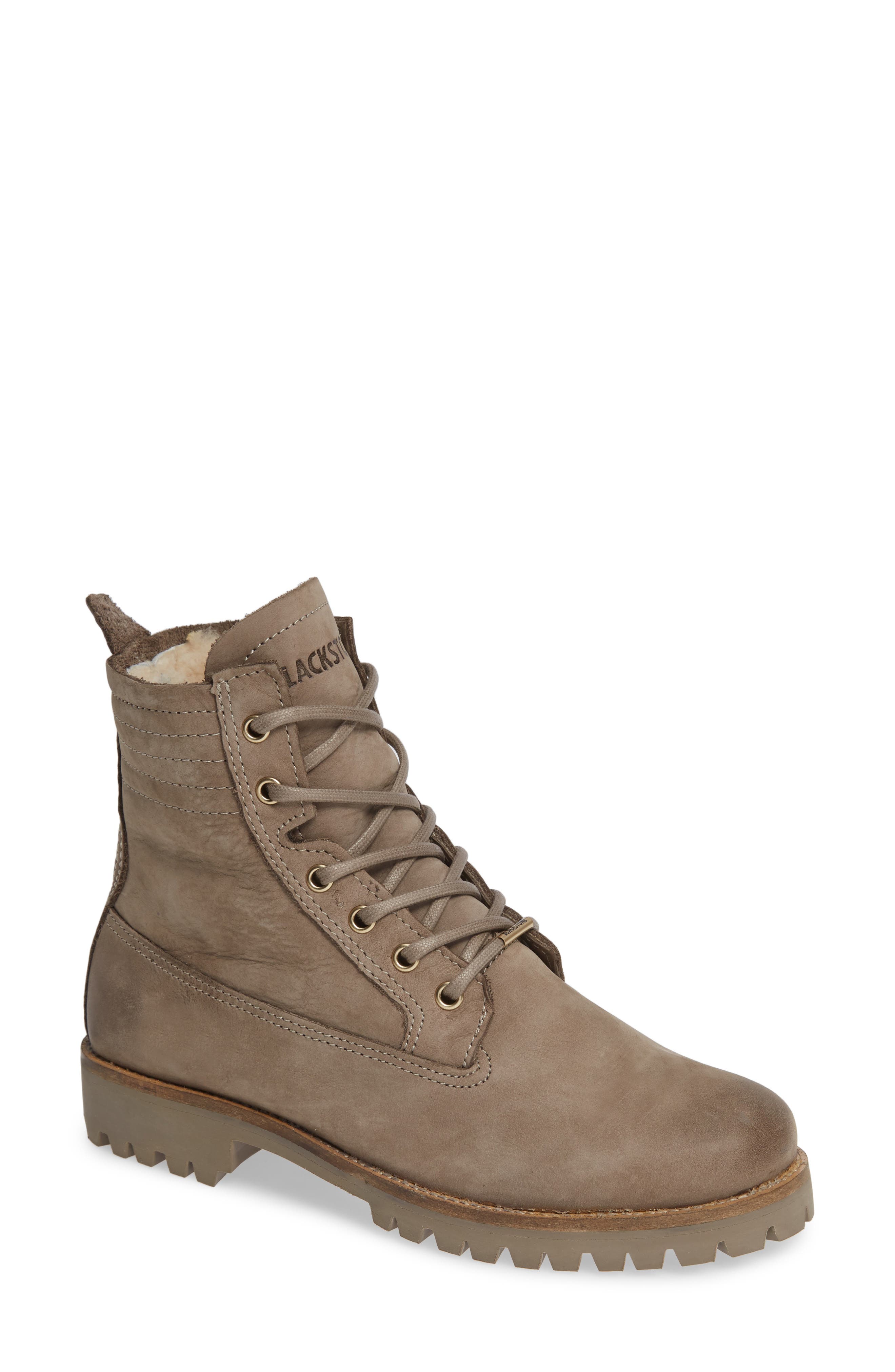 Blackstone Ol22 Lace-Up Boot With Genuine Shearling Lining, Grey