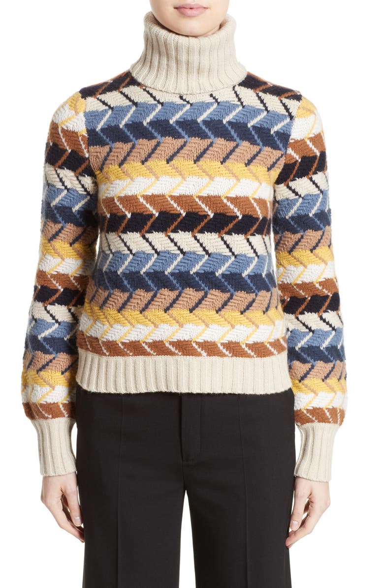Chloé Herringbone Wool & Cashmere Turtleneck Sweater | Nordstrom