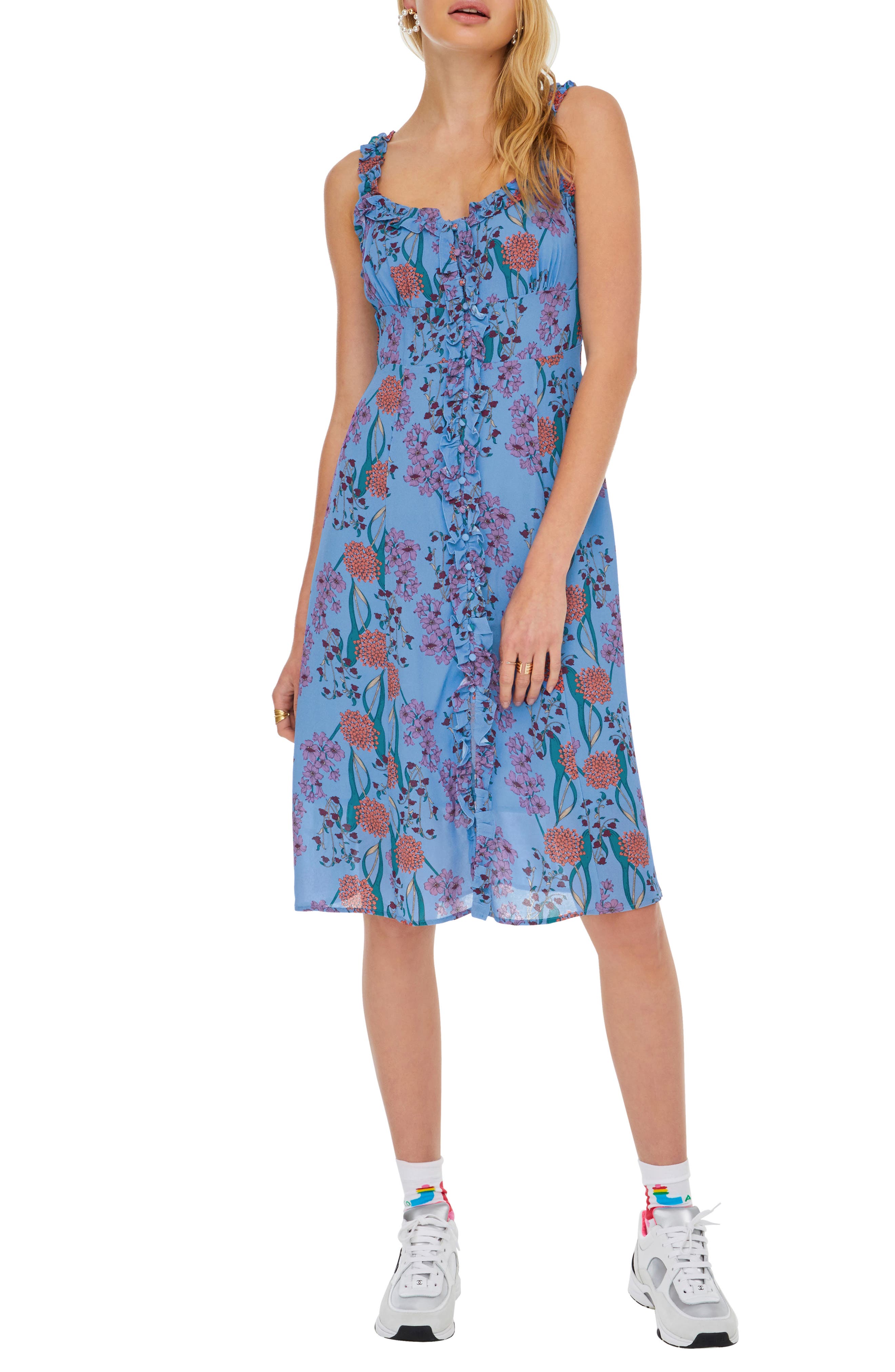 Astr The Label Blended A-Line Dress, Blue