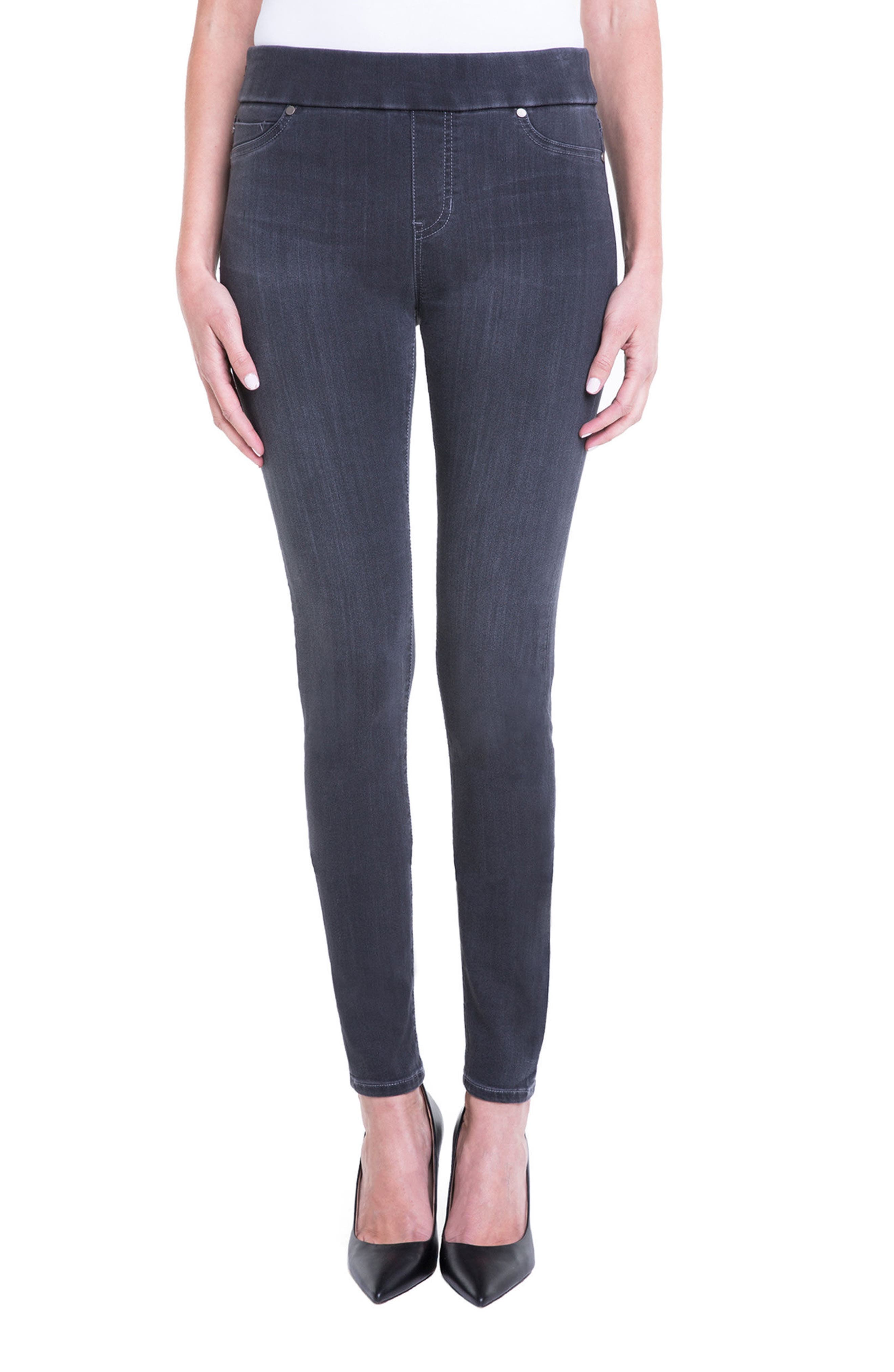Petite Liverpool Sienna Pull-On Knit Denim Leggings, Grey