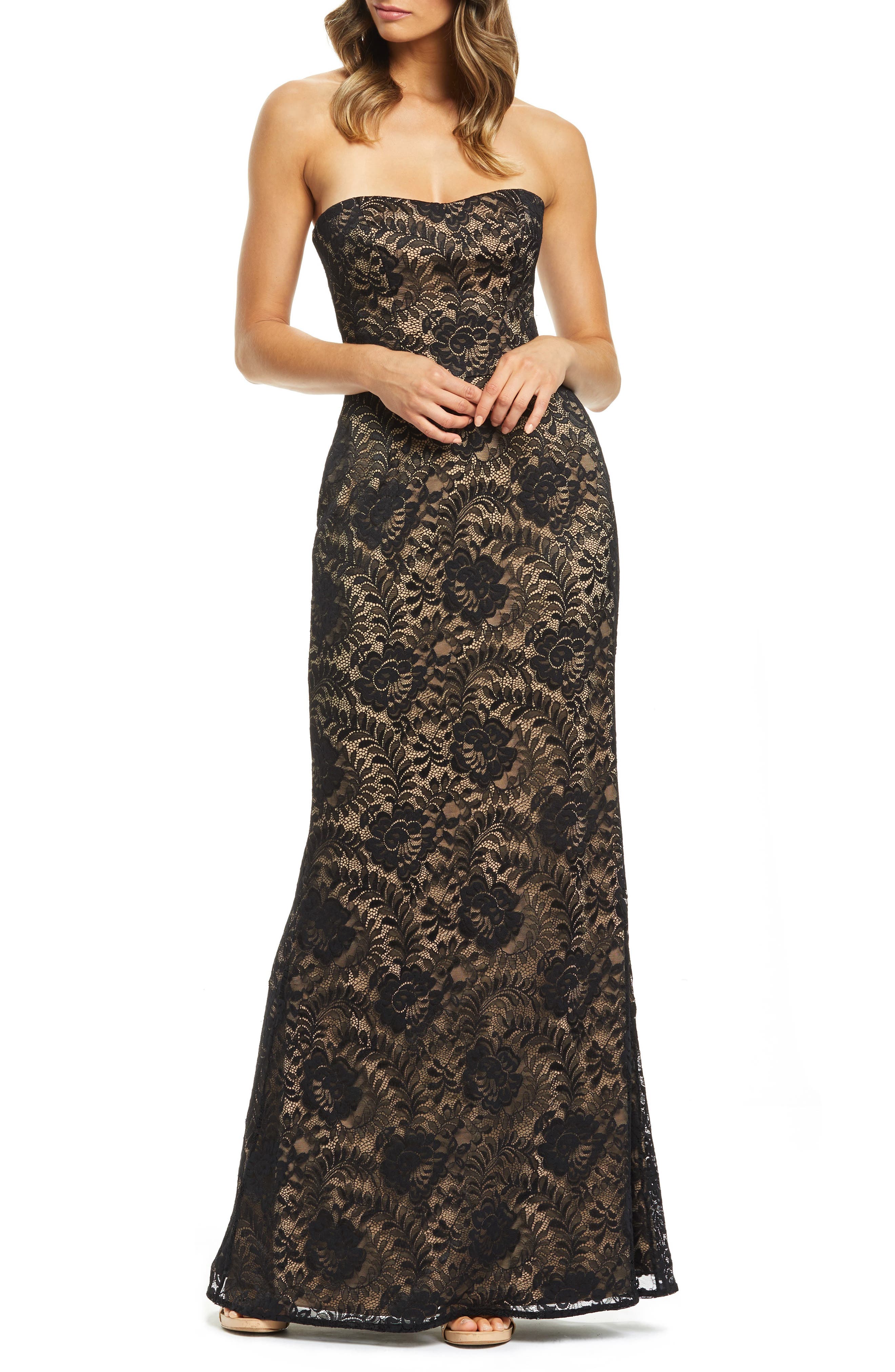 Dress The Population Gretta Strapless Stretch Lace Evening Dress