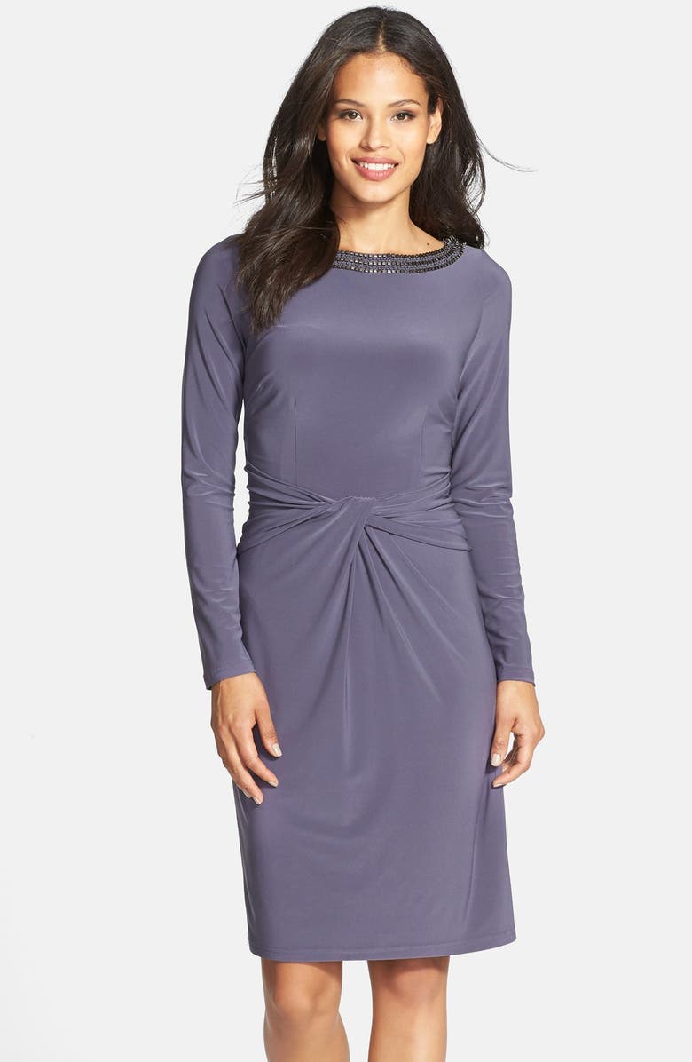 Adrianna Papell Beaded Neck Knot Detail Jersey Dress | Nordstrom
