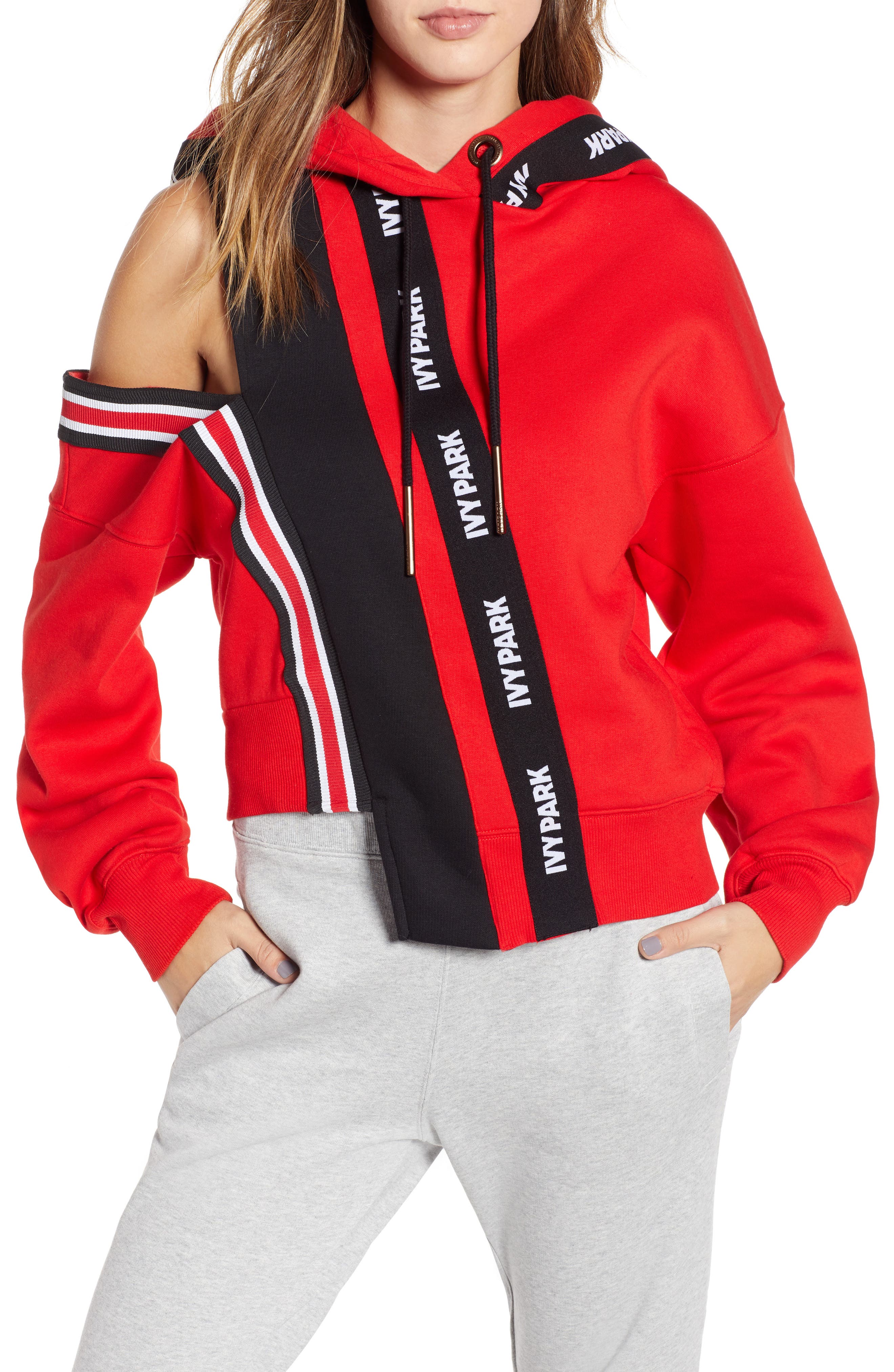 Ivy Park Spliced Stripe Hoodie, Red