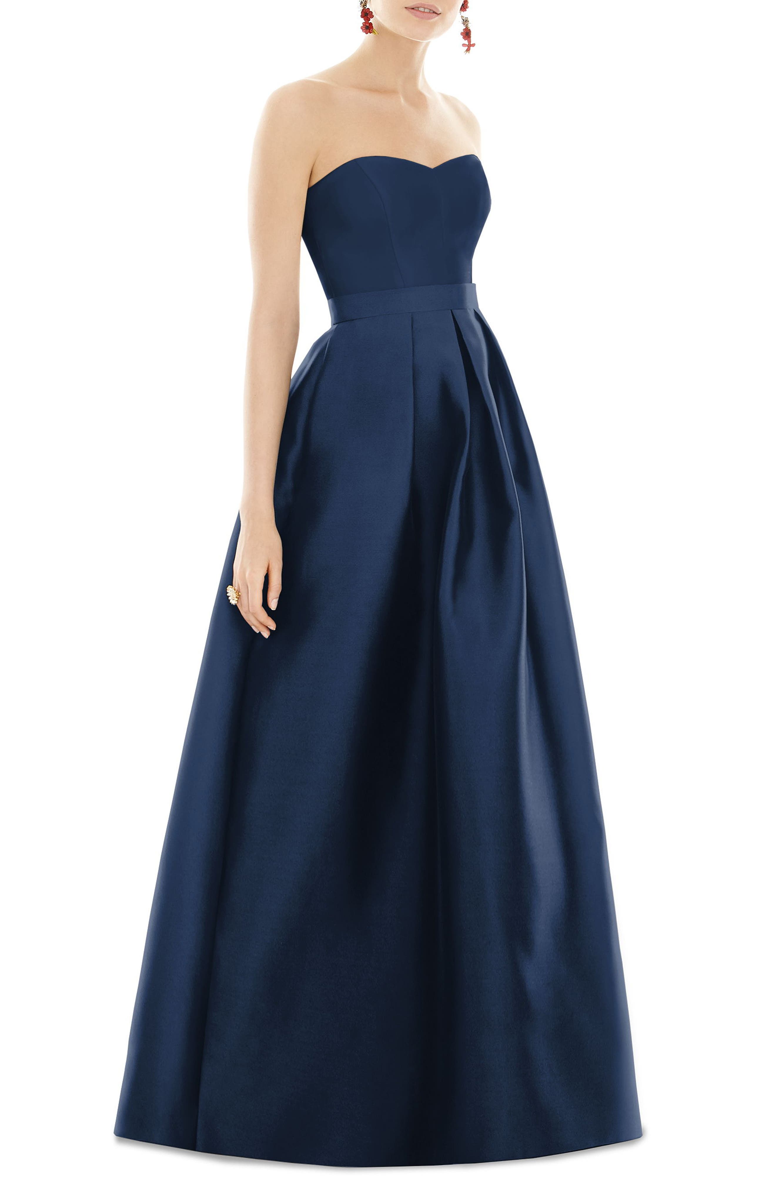 Alfred Sung Strapless Sateen Gown, Blue