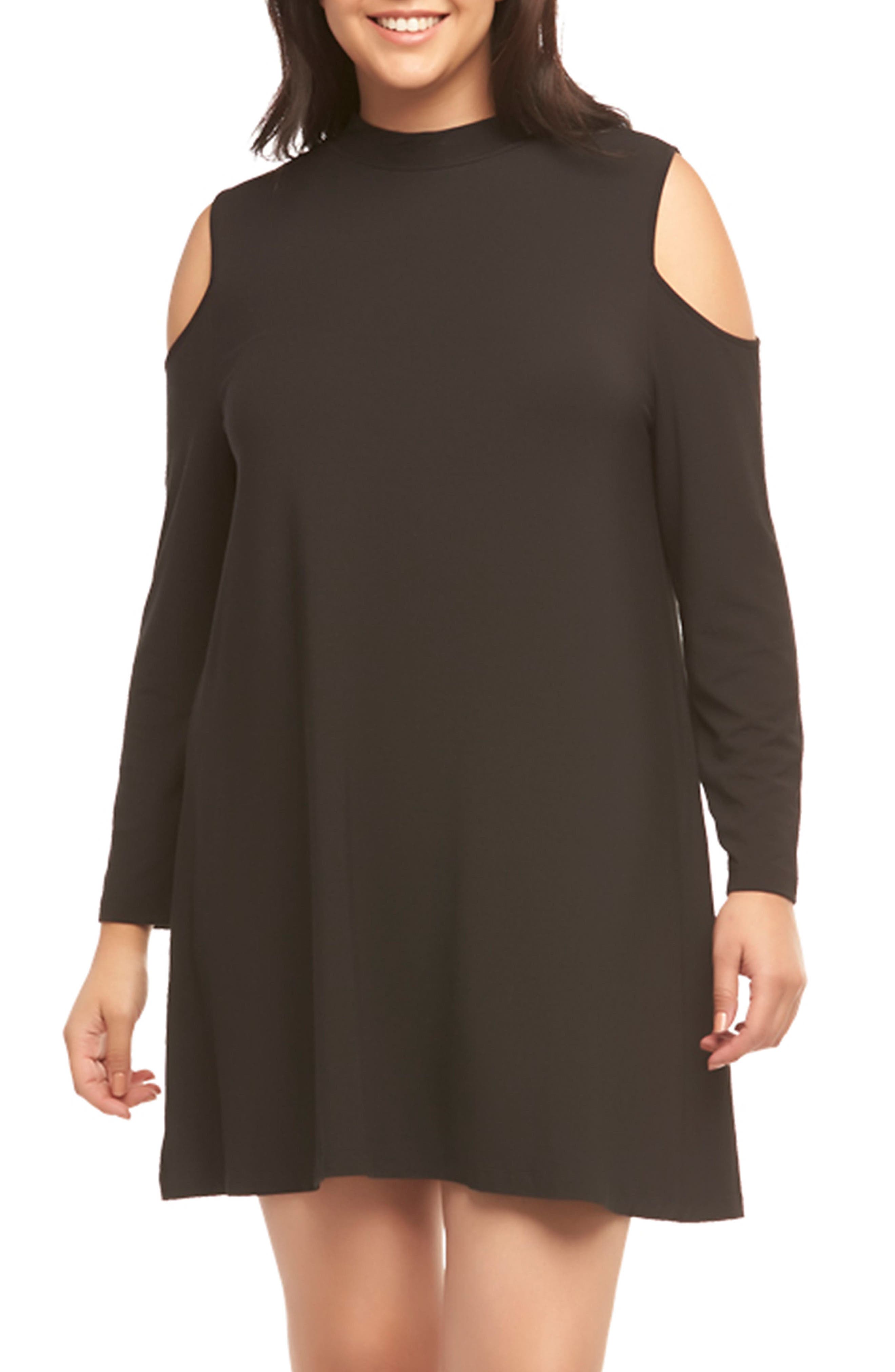 Plus Size Tart Kailey Cold Shoulder Trapeze Dress, Black