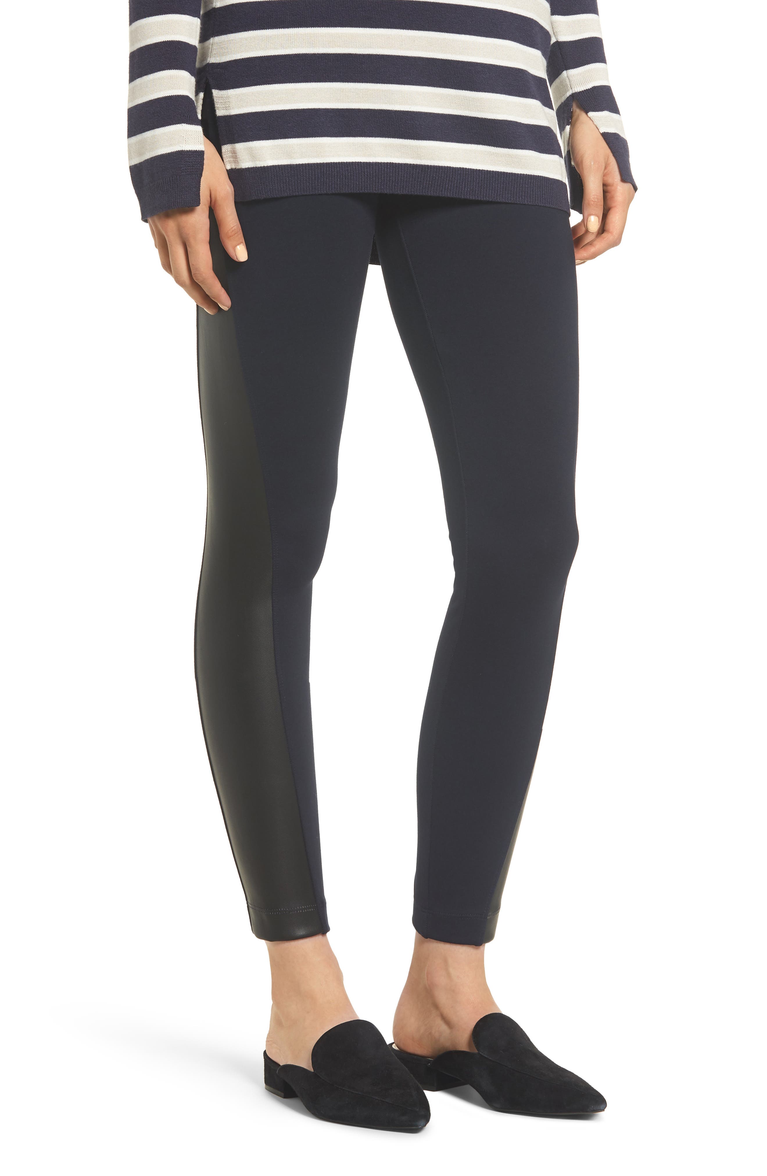 Lysse Gemma Faux-Leather Panel Ankle Leggings, Blue