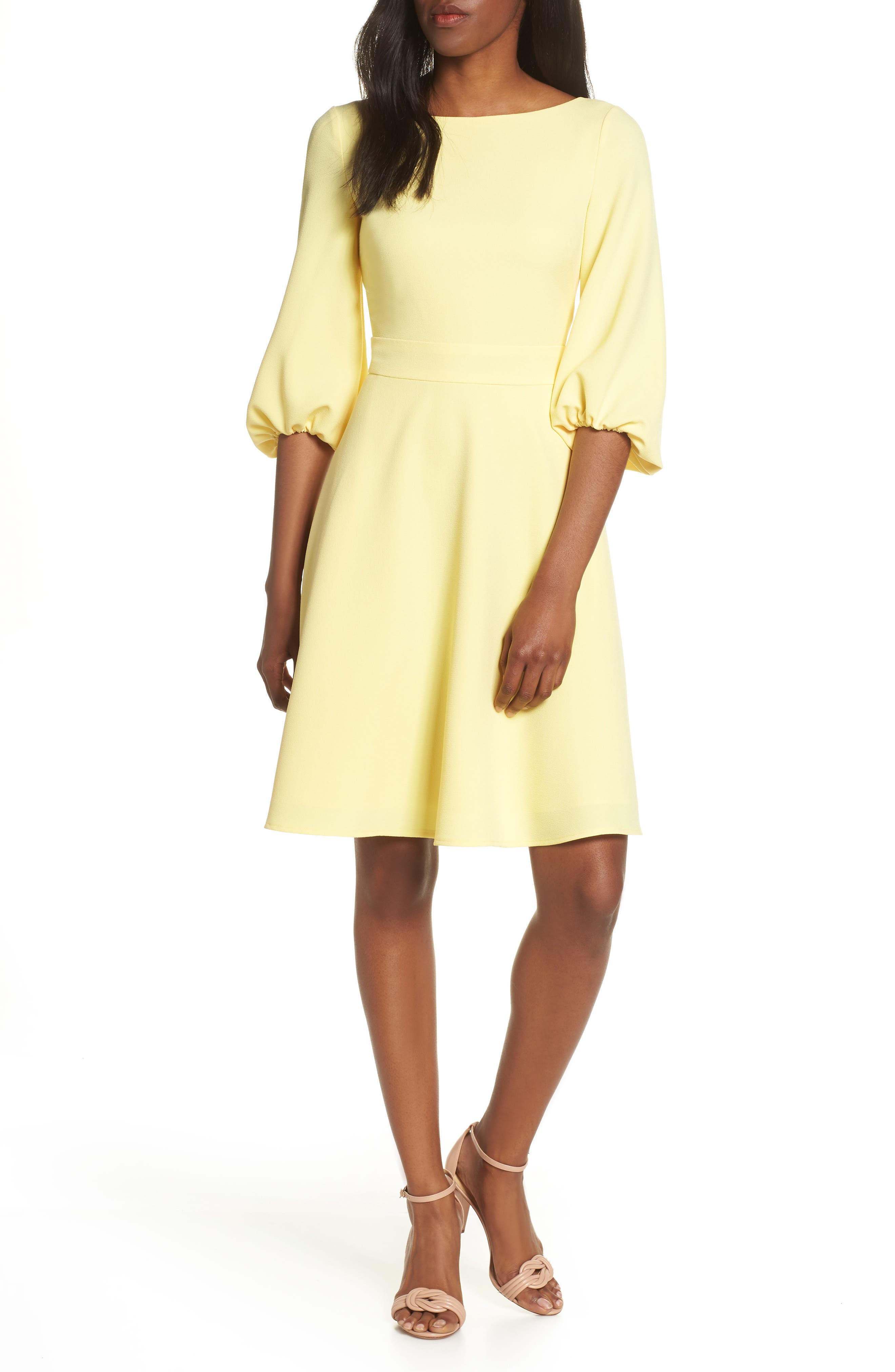 Eliza J Balloon Sleeve Fit & Flare Dress, Yellow